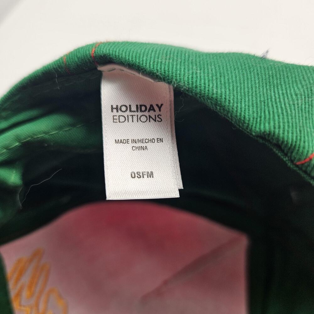 Christmas Elf Merry Hat Cap Snap Back One‎ Size Green Red Pom Pom Ears Glitter - Picture 10 of 11